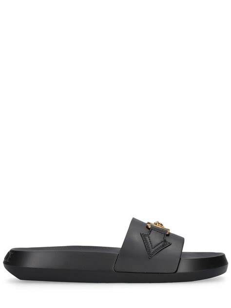 versace labyrinth leather pool slides|Versace leather slides.